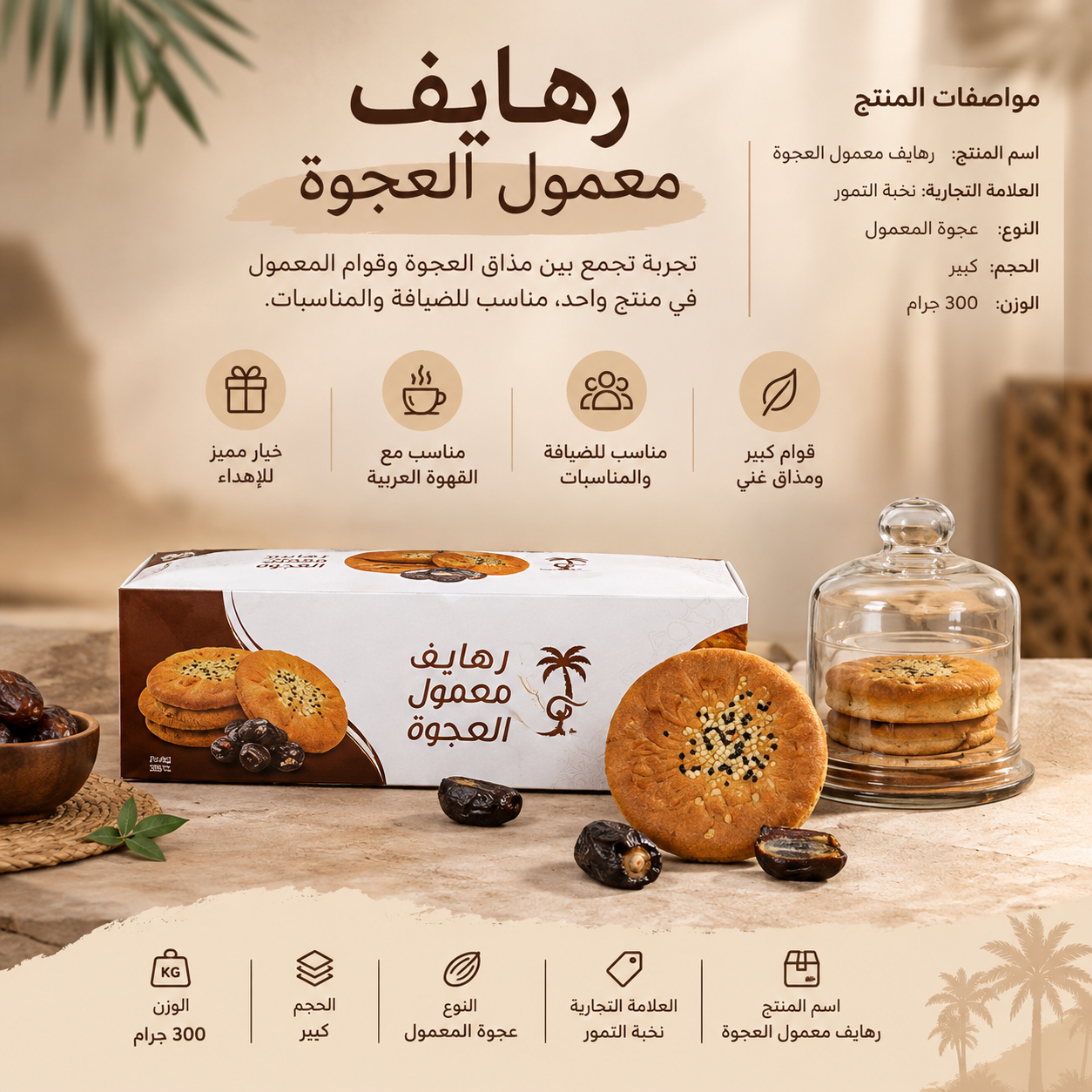 رهايف معمول العجوة | تمور السعودية رهايف معمول العجوة 300 جرام